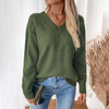 Loose Knitted V-Neck Open Back Slit Sweater