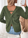 Loose Knitted V-Neck Open Back Slit Sweater