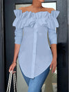 Solid One-Shoulder Ruffled Shirt Top