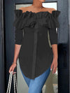 Solid One-Shoulder Ruffled Shirt Top