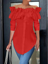 Solid One-Shoulder Ruffled Shirt Top