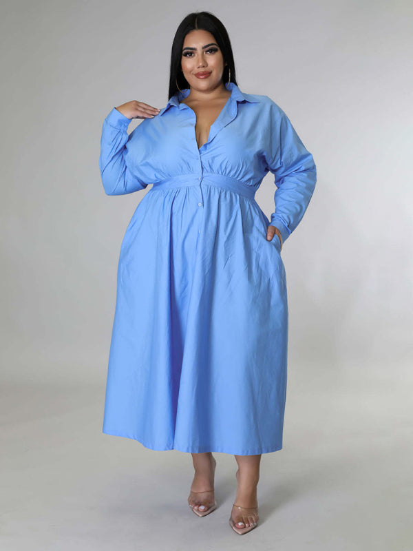 Solid Long Sleeve Shirt Dress