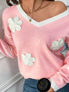 Pink Flower Applique Sweater