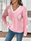 Pink Flower Applique Sweater