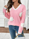 Pink Flower Applique Sweater