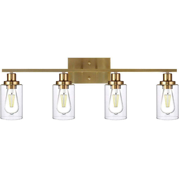 TULUCE Brass Gold 4-Light Vanity Wall Sconce - Elegant Bathroom Lighting with Clear Glass Shades, Versatile for Bedroom, Living Room, Stairway, Gallery, Restaurant