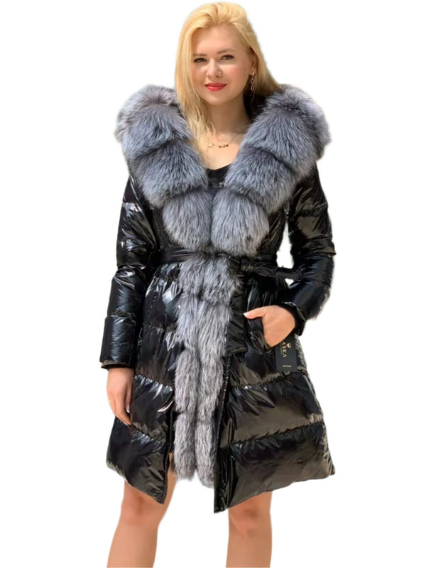 Onyx Genuine Silver Fox Down Parka 107cm