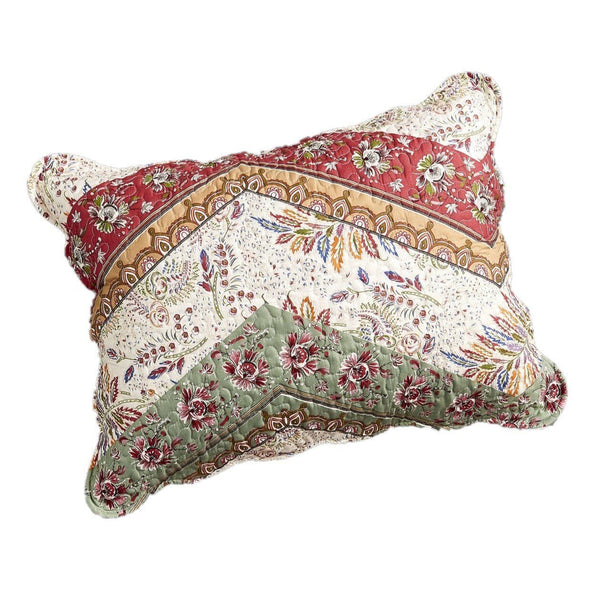 Bohemian Cranberry Sage Chevron Patchwork Floral Pillow Sham (JHW924)