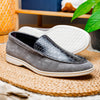 Sueded Italian Goatskin & Crocodile Loafer Grey
