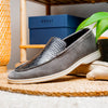 Sueded Italian Goatskin & Crocodile Loafer Grey