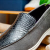 Sueded Italian Goatskin & Crocodile Loafer Grey