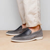 Sueded Italian Goatskin & Crocodile Loafer Grey