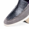 Sueded Italian Goatskin & Crocodile Loafer Grey