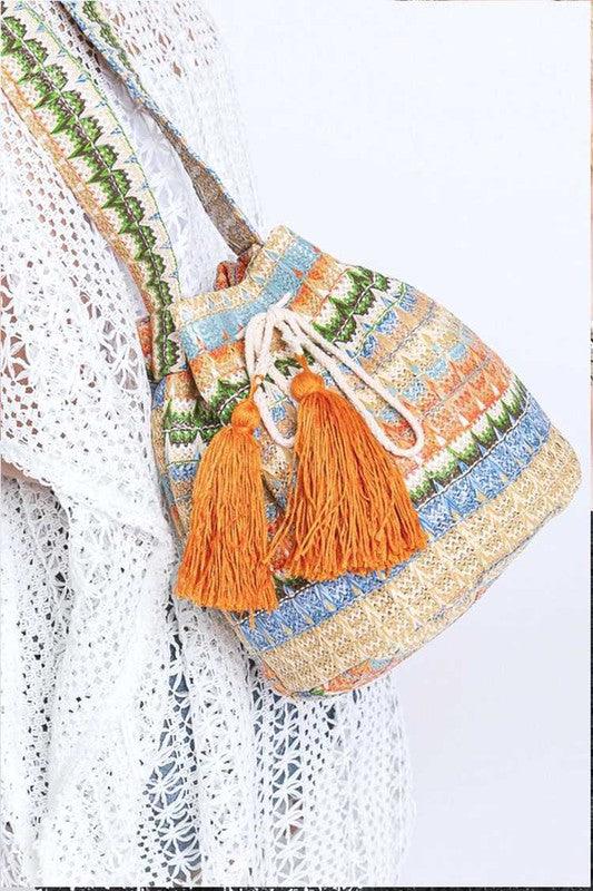 Mix Color Tassel Boho Swing Bucket Bag - Cocoa Yacht Club