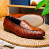 PALIO Genuine Crocodile and Calfskin Basketweave Slip On, Cognac