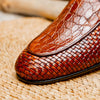 PALIO Genuine Crocodile and Calfskin Basketweave Slip On, Cognac