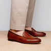 PALIO Genuine Crocodile and Calfskin Basketweave Slip On, Cognac