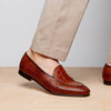 PALIO Genuine Crocodile and Calfskin Basketweave Slip On, Cognac