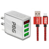 PBG 3 port LED Display Wall Charger and XL10FT Charger Compatible for Iphone Cable Bundle