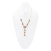Pink Rhodonite and White Pearl Golden Butterflies Y Necklace
