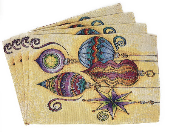 Set of 4-Pieces Starry Bohemian Lantern Ornaments Christmas Tapestry Placemats 13” x 19”