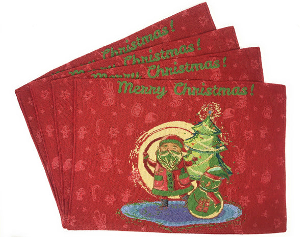 Set of 4-Pieces Red Santa Claus Christmas Tapestry Placemats 13” x 19”