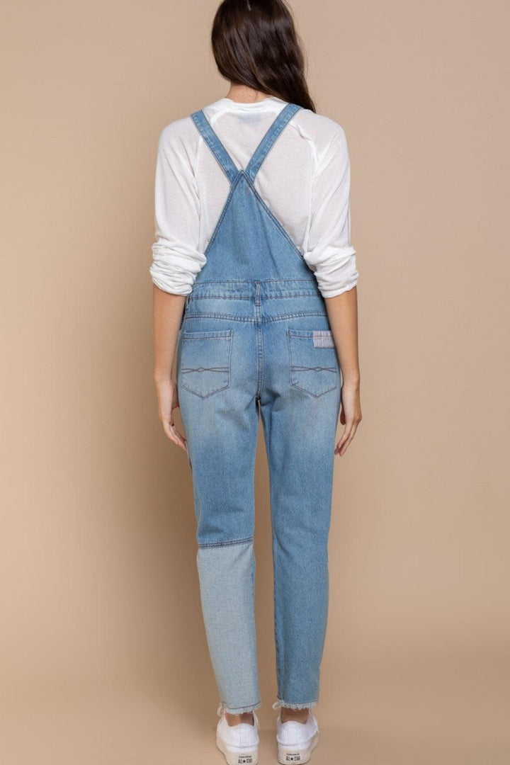POL Front Chest Zipper Slim Leg Denim Overalls - Cocoa Yacht Club