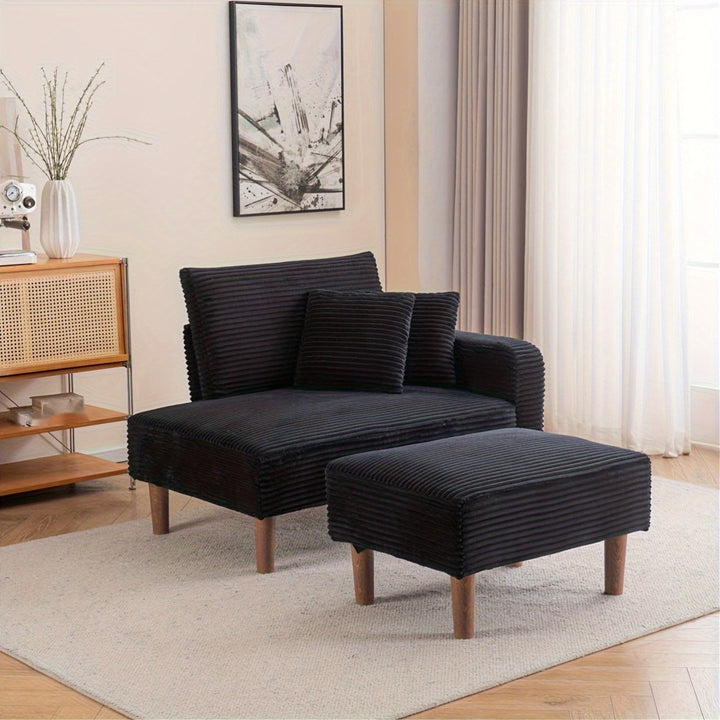 With An Ottoman Corduroy Chaise Lounge With Comfortable Upholstered Seat