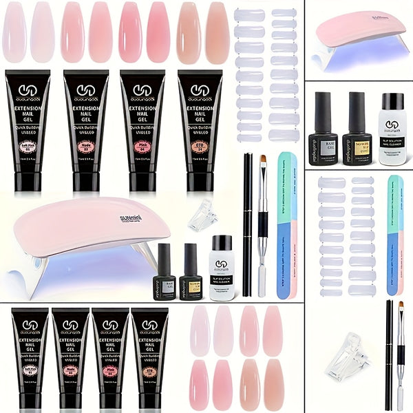 Poly Nail Gel Kit 6 Colors with Lamp Nail Extension Gel Kit Nude Clear Pink Natural Complete for Beginner Thickening Solutions At Home for Women Nail Gel Kit for Women Poly Gel Nail Kit Nail Art Nail Gel Builder Builder Gel Nail Kit