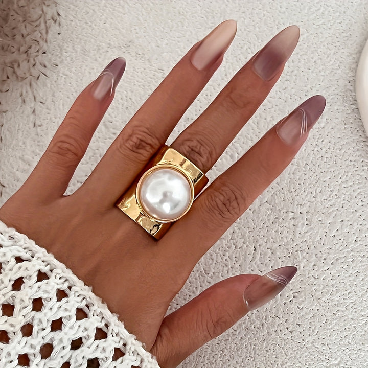 Bohemian Style Open Ring Golden Bohemian Style Open Ring Adjustable Large Thick Imitation Pearl Jewelry Girlfriend Gift