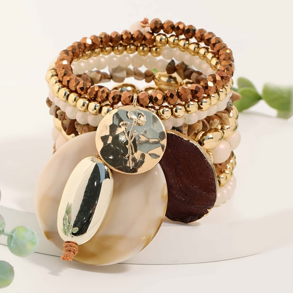 1 Elegant Champagne Beaded Geometric Pendant Bracelet  Versatile Fashion Accessory for Casual Attire and Special Occasions for Teenager