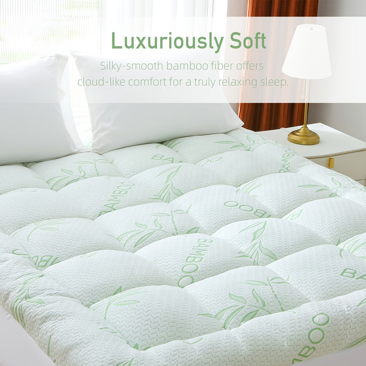 ExtraThick Bamboo Fiber Pillow Mattress Topper  1000GSM Cooling Mattress Pad with High Quality  MoistureProof Bottom Breathable  Cool for Immersive Sleep Offering A Premium Sleep Experience Soft Mattress Cover with 821 Deep Pocket