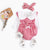 Baby Girl Doll Neck Solid Shirt & Red Plaid Graphic Bow Patched Bodysuit 1 Pieces Sets