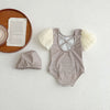 Baby Girl Plaid Pattern Mesh Sleeves Patchwork Swimwear With Hats