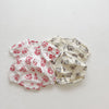 Baby Girl Floral Print Round Collar Short-Sleeved Onesies Buttons Front Design