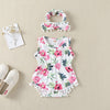 Baby Girl Printed Patterns Lace Design Sleeveless Onesie With Headband