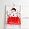 Baby Girl Cherry Print Pattern Mesh Patchwork Design Round-Collar Short-Sleeved Summer Dress Onesies