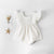 Baby Girl Belted Bow Tie Design Mesh Square Neck Solid White Onesies Dress