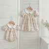 Arrival Summer Girls Peter Pan Collar Short Sleeves Floral Print Onesies And Dress – Princess Sister Matching Set