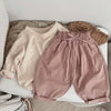 Baby Girl Solid Color Bow Decoration Design Long Pants