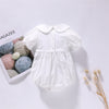 Baby Girl Solid Color Cherry Embroidered Design Puff Sleeved Onesies