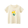 Baby Girl Floral Print Solid Color O-Neck Short Sleeved T-Shirt