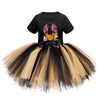 Arrival Girls’ Halloween Costume: Short Sleeves Cartoon Print Witches Cosplay Party Tulle Patchwork Dress