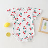 Baby Girl Cherry Print Pattern Mesh Patchwork Design Round-Collar Short-Sleeved Summer Dress Onesies