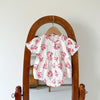 Baby Girl Floral Print Round Collar Short-Sleeved Onesies Buttons Front Design