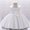 Baby Girl Solid Color Bow Patched Design Sleeveless Western Style Satin Dress