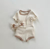 Baby Girl Colorblock Design Square Neck 2 Pieces Sets With Headband