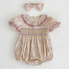 Baby Girl Ditsy Flower Ruffle Neck Dress Onesies In Summer