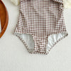 Baby Girl Plaid Pattern Mesh Sleeves Patchwork Swimwear With Hats
