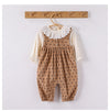 Arrival Spring Girls Long Sleeves Solid Color Top Shirt and Sleeveless Polka Dots Pattern Overalls Clothing Set